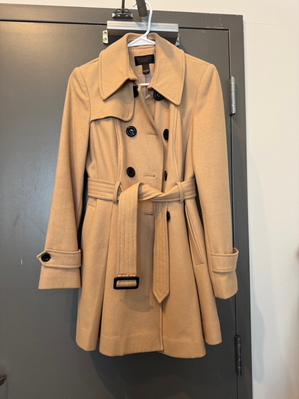 Victoria's Secret Tan Double-Breasted Wool Trench Coat - Picture 2 of 7